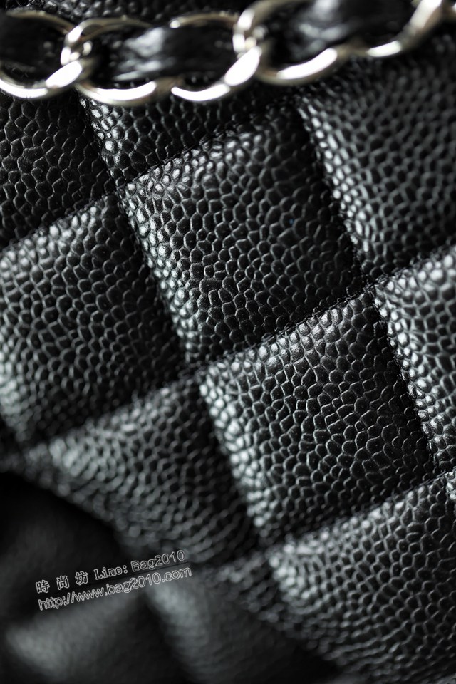 Chanel專櫃最新晶片版系列CF鏈條包 香奈兒經典款黑色牛皮全鋼白叻銀扣CF手袋女包 djc5270